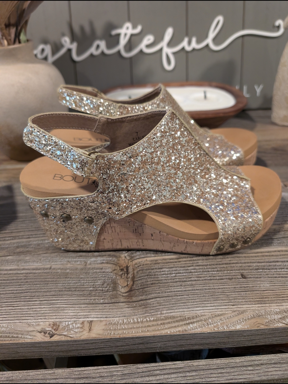 Corkys Boutique Glitter Slingback Wedge Sandals - Gold